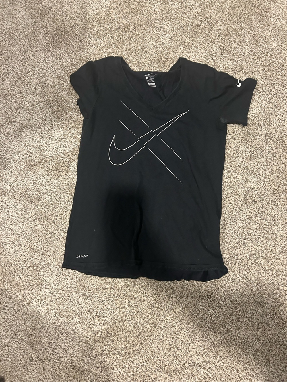Nike Black Short Sleeve V-Neck Tee with White Swoosh